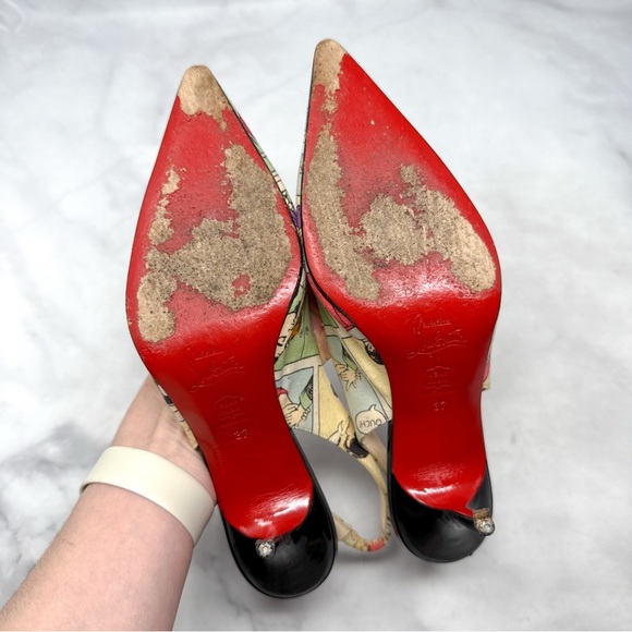Christian Louboutin Vintage Retro Comic Print Slingback Pointed Toe Pumps Heels - Picture 11 of 15